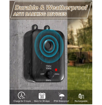 Rechargeable Ultrasonic Dog Bark Control Device – Waterproof Indoor & Outdoor Anti-Bark Deterrent