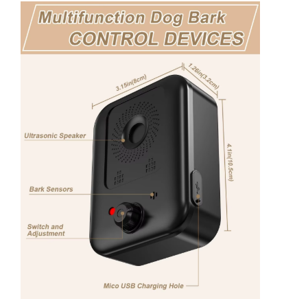 Rechargeable Ultrasonic Dog Bark Control Device – Waterproof Indoor & Outdoor Anti-Bark Deterrent