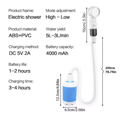 Portable Rechargeable Camping Shower – USB Outdoor Shower Pump for Camping, Pets & Car Washing