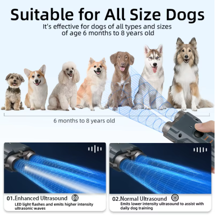 2-in-1 Ultrasonic Dog Trainer & Anti-Bark Device – Rechargeable Dog Repeller with Flashlight