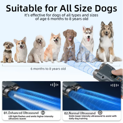 2-in-1 Ultrasonic Dog Trainer & Anti-Bark Device – Rechargeable Dog Repeller with Flashlight