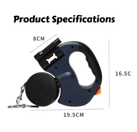 Retractable Dog Leash with LED Flashlight & Waste Bag Holder
