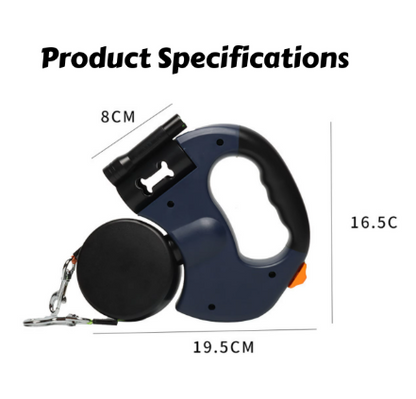 Retractable Dog Leash with LED Flashlight & Waste Bag Holder