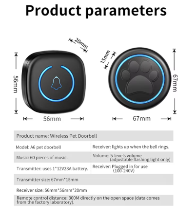 Wireless Pet Doorbell – Waterproof Touch Doorbell for Dog & Cat Potty Training