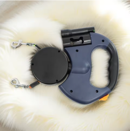 Retractable Dog Leash with LED Flashlight & Waste Bag Holder