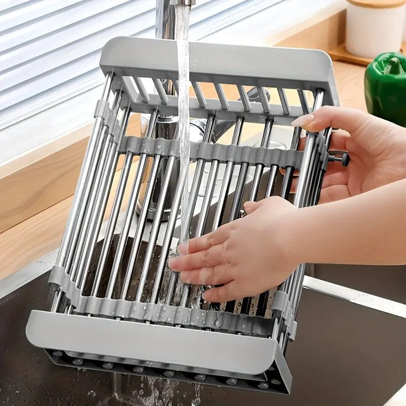 Space-Saving Over-Sink Dish Rack - Telescopic & Stainless Steel