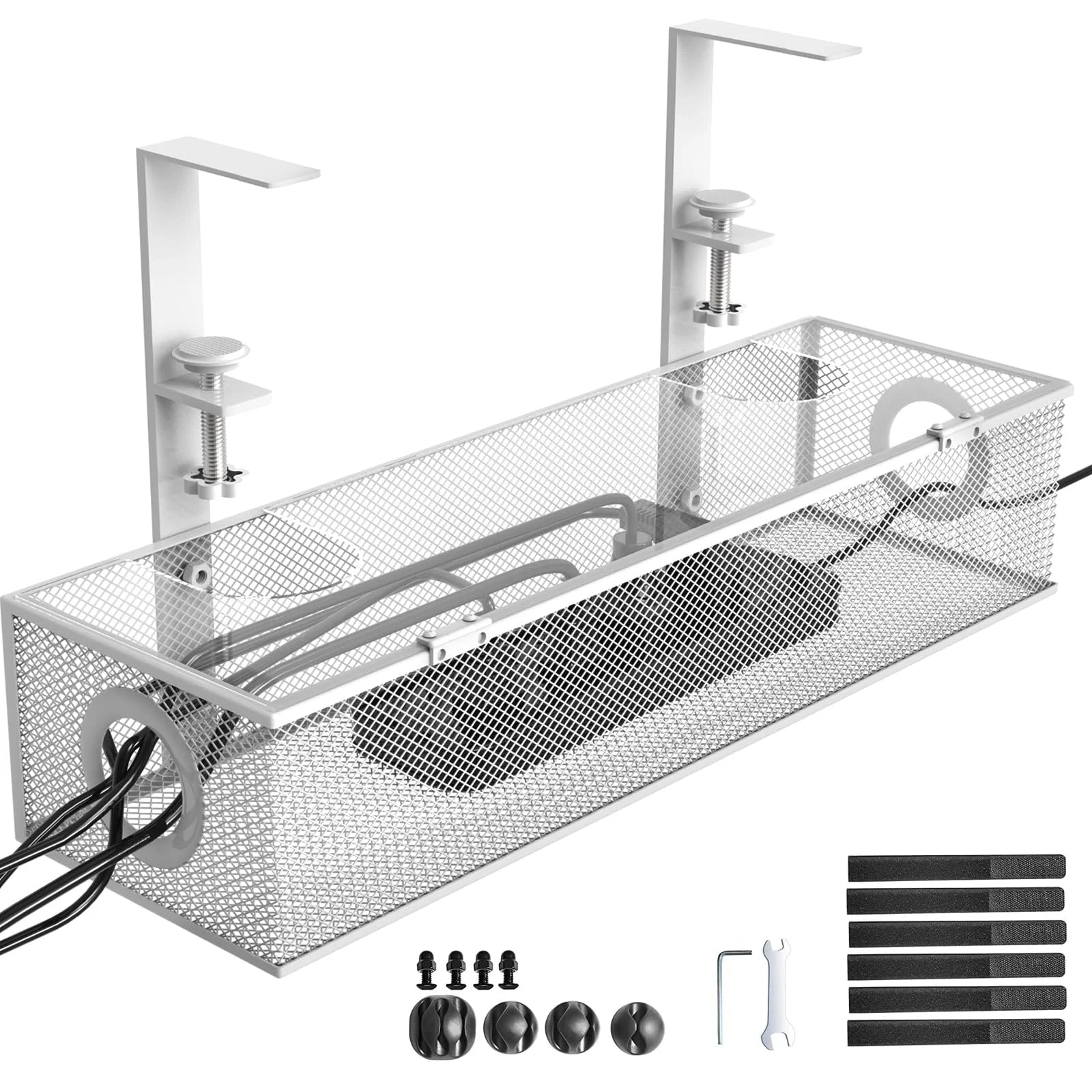Under Desk Tray BLACK - Wire & Cord Organizer, Clamp Mount