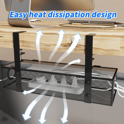 Under Desk Tray BLACK - Wire & Cord Organizer, Clamp Mount