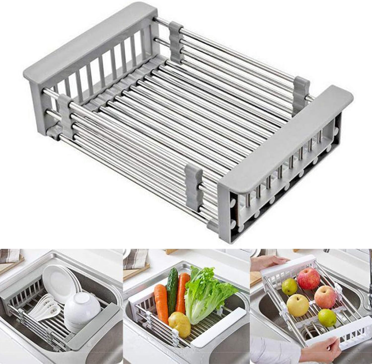 Space-Saving Over-Sink Dish Rack - Telescopic & Stainless Steel