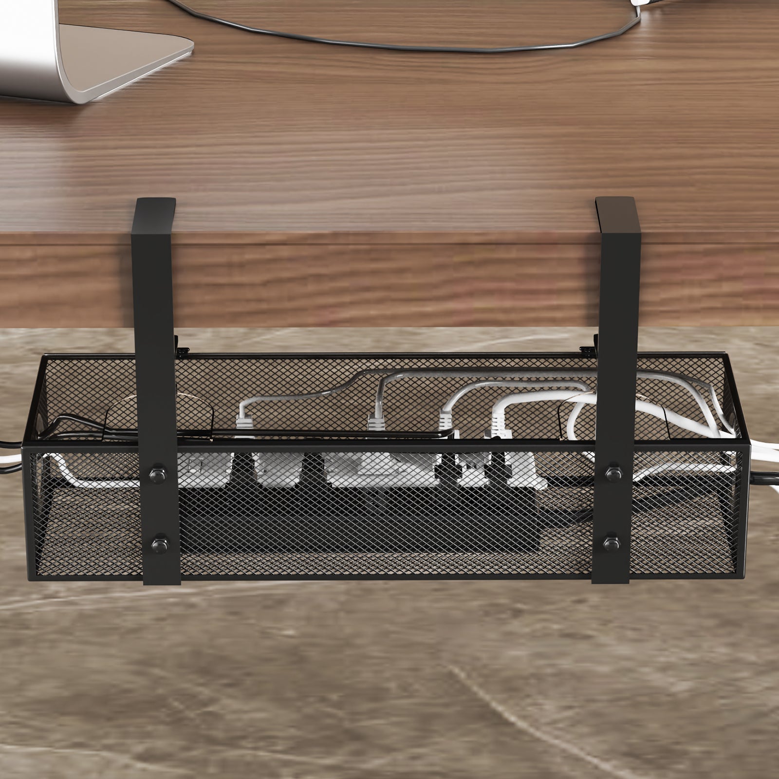 Under Desk Tray BLACK - Wire & Cord Organizer, Clamp Mount