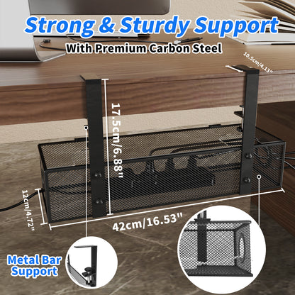 Under Desk Tray BLACK - Wire & Cord Organizer, Clamp Mount