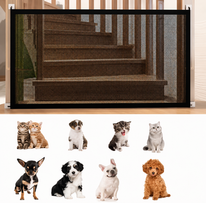 Small Pet Safety Gate – Retractable Mesh Dog & Cat Stairway Barrier for Pets Under 20 lbs