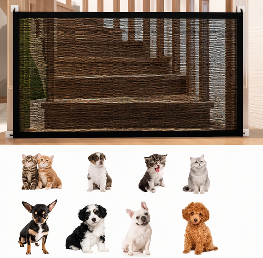 Small Pet Safety Gate – Retractable Mesh Dog & Cat Stairway Barrier for Pets Under 20 lbs
