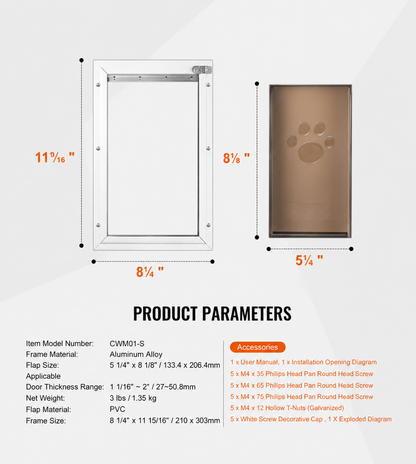 Aluminum Dog Door with Magnetic Flap – Weatherproof Lockable Pet Door for Dogs & Cats