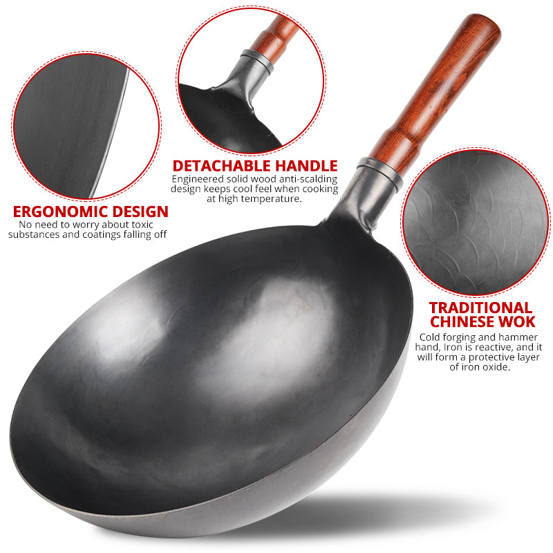 High-Quality Iron Wok - Non-Stick, No Coating, Gas Compatible