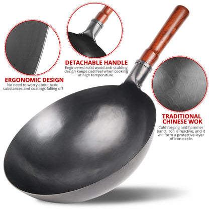 High-Quality Iron Wok - Non-Stick, No Coating, Gas Compatible