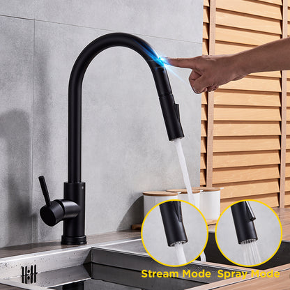 Black Touch Sensor Kitchen Faucet - Pull Out Sprayer