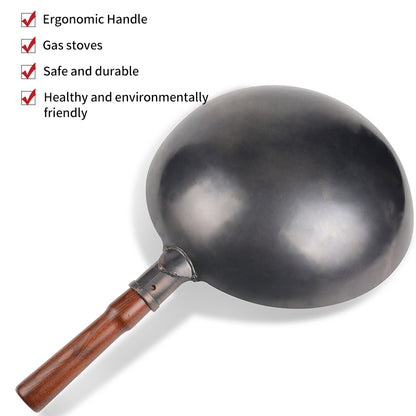 High-Quality Iron Wok - Non-Stick, No Coating, Gas Compatible