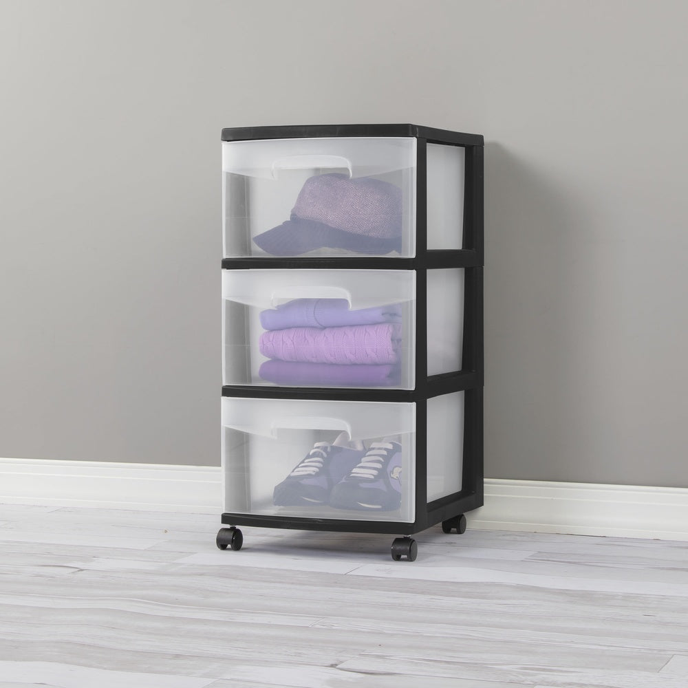 3 Drawer Plastic Storage Cart - Clear, Rolling, Portable