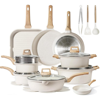 Nonstick 22pcs Cookware Set - White Granite Induction Ready