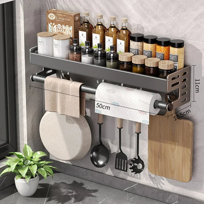 Wall-Mounted Kitchen Rack: Multi-Functional Spice Organizer