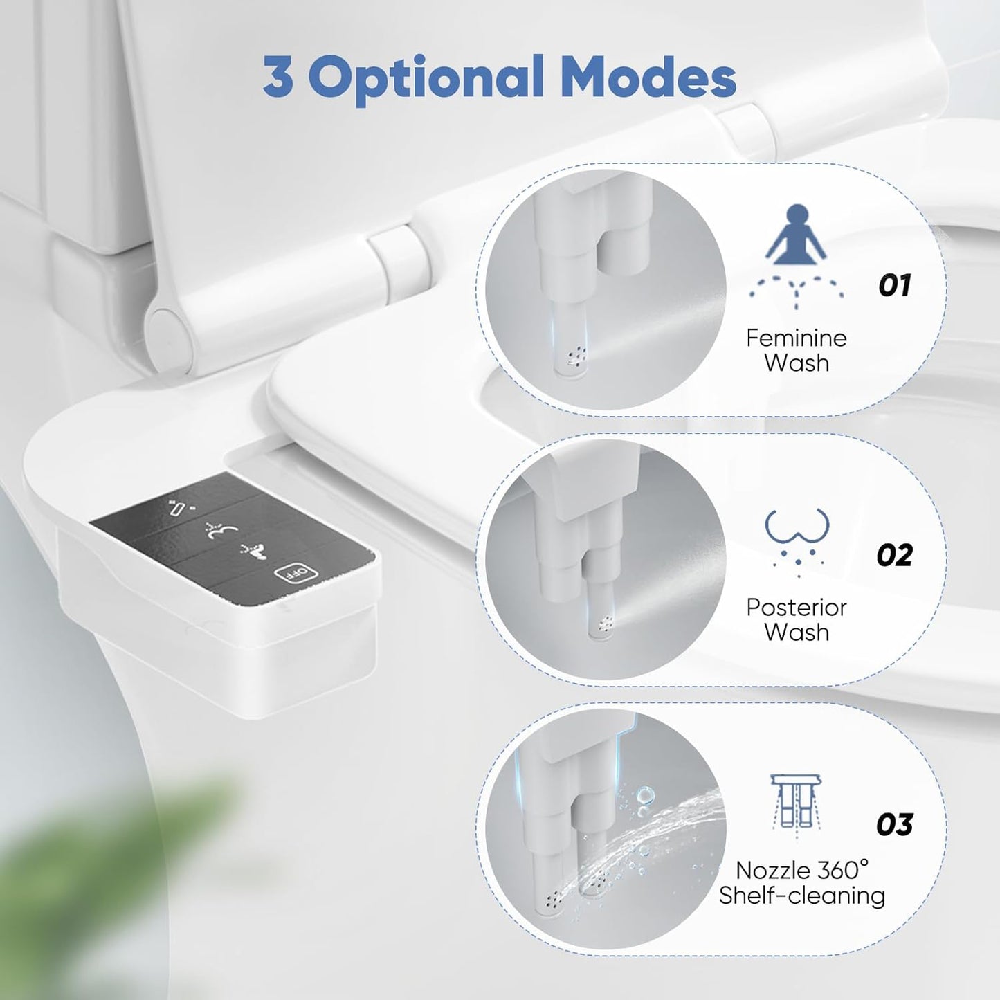 Self-Cleaning Bidet Attachment - Ultra Thin, Dual Nozzle Design