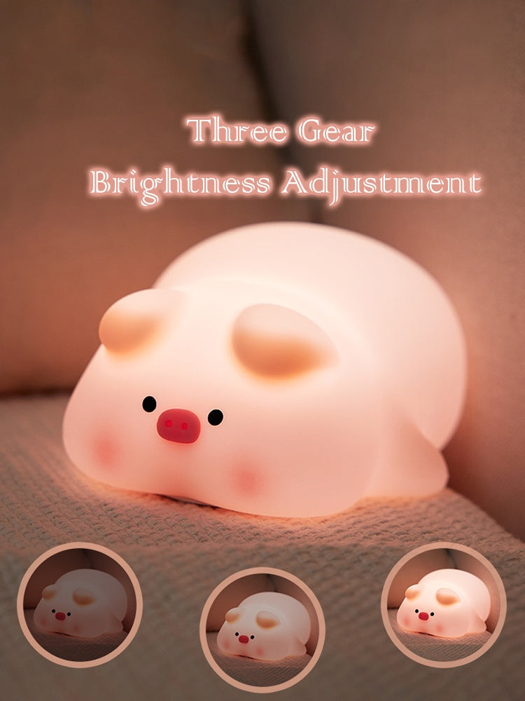 Silicone Night Light Piggy Lamp - USB Rechargeable & Soothing