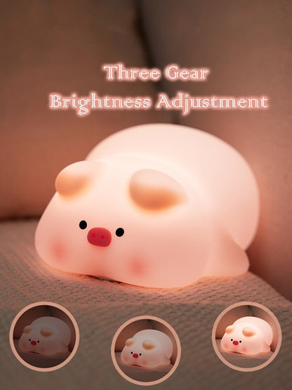 Silicone Night Light Piggy Lamp - USB Rechargeable & Soothing