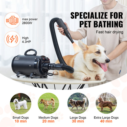 High-Power 2800W Dog Dryer with 4 Nozzles & Temp Control