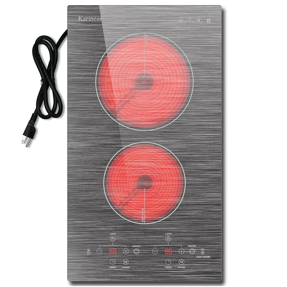 Portable Electric Stove, 2 Burner 110V Cooktop with Glass Top