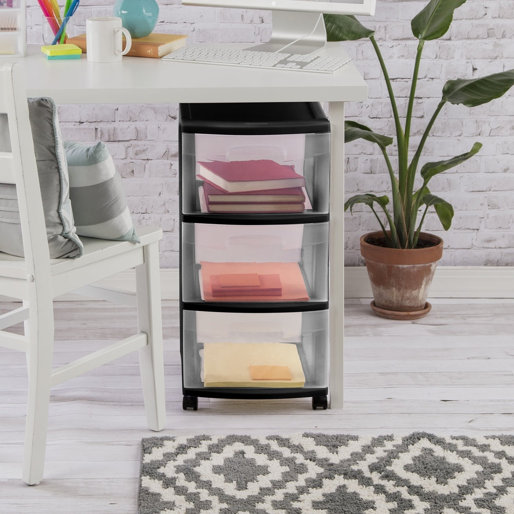 3 Drawer Plastic Storage Cart - Clear, Rolling, Portable