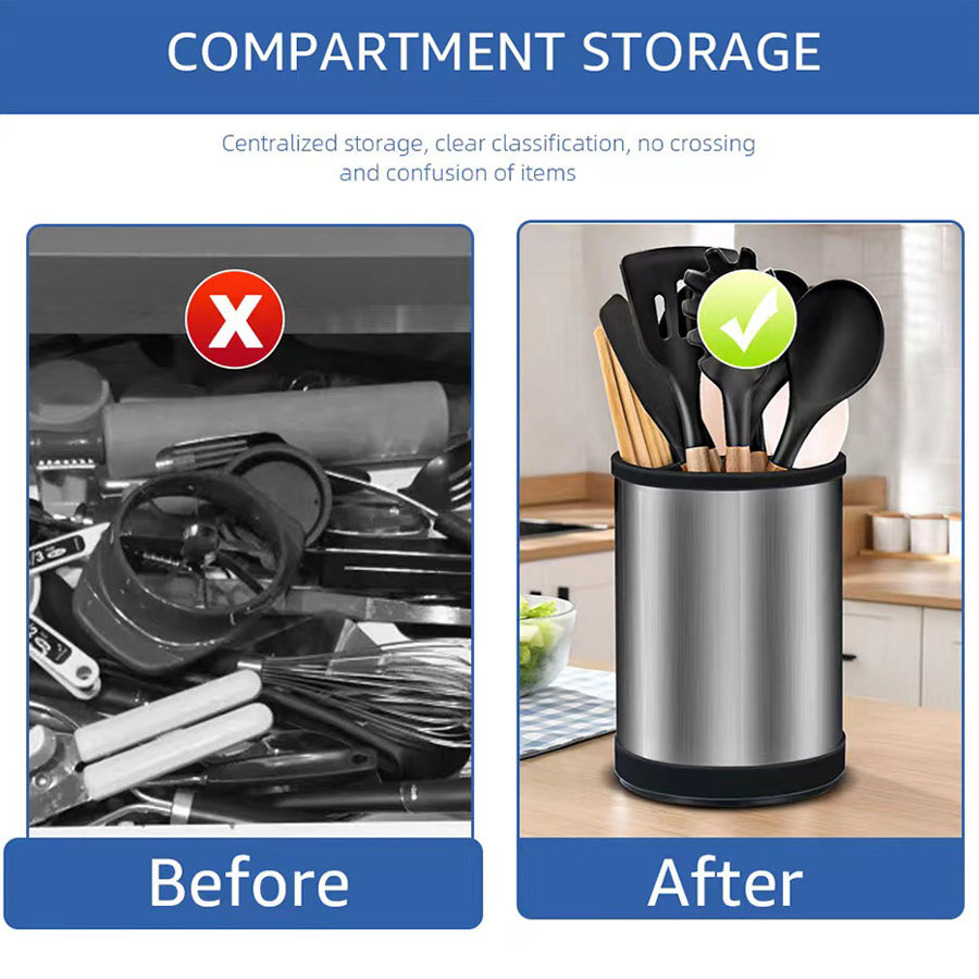 Rotatable Stainless Steel Utensil Storage Rack