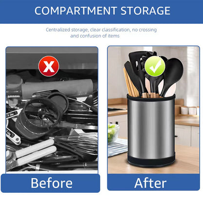 Rotatable Stainless Steel Utensil Storage Rack