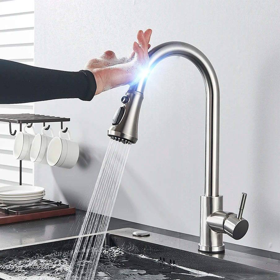 Black Touch Sensor Kitchen Faucet - Pull Out Sprayer