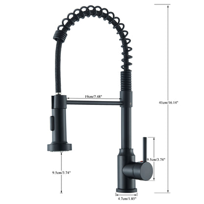 Matte Black Kitchen Faucet - Single Handle, Hot & Cold Tap