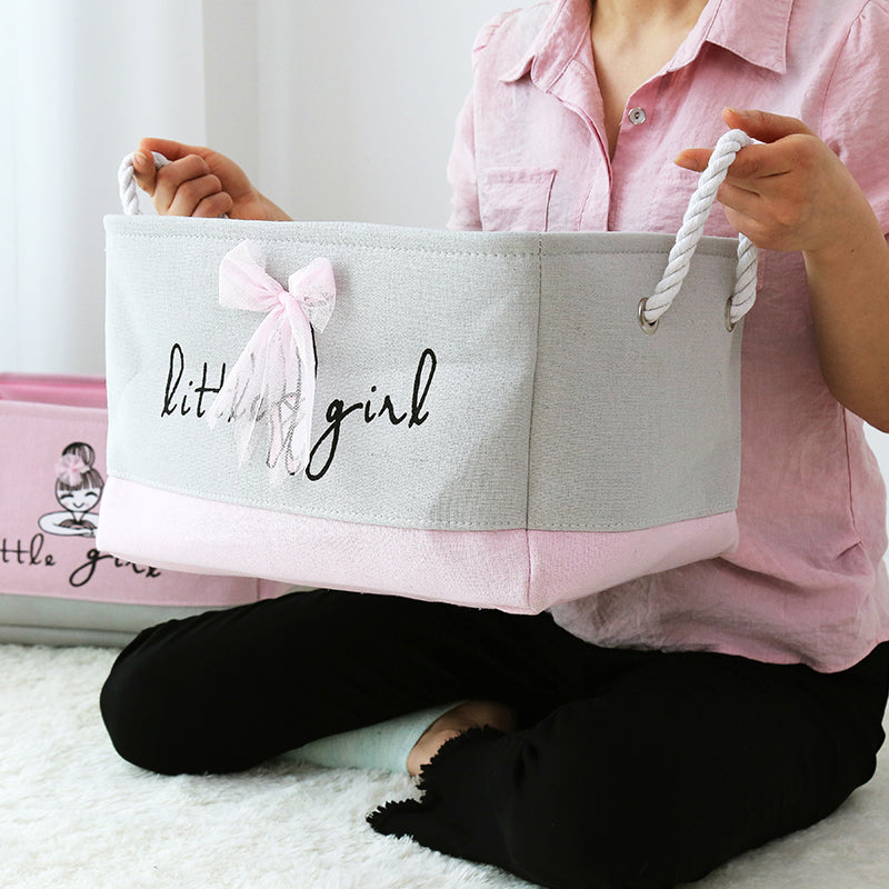 Pink Canvas Storage Basket - Girls Toys & Clothes Organizer
