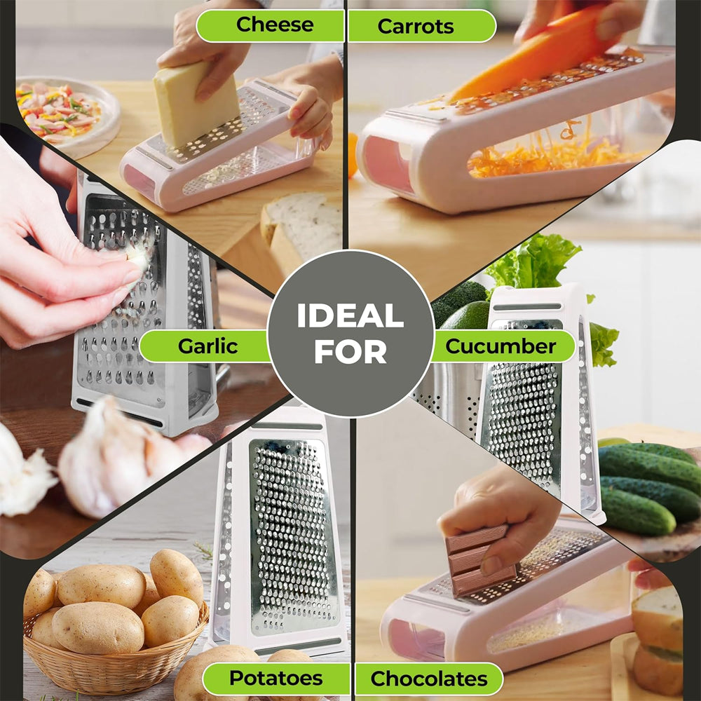 Stainless Steel Cheese Grater - 2-Sided with Storage Box