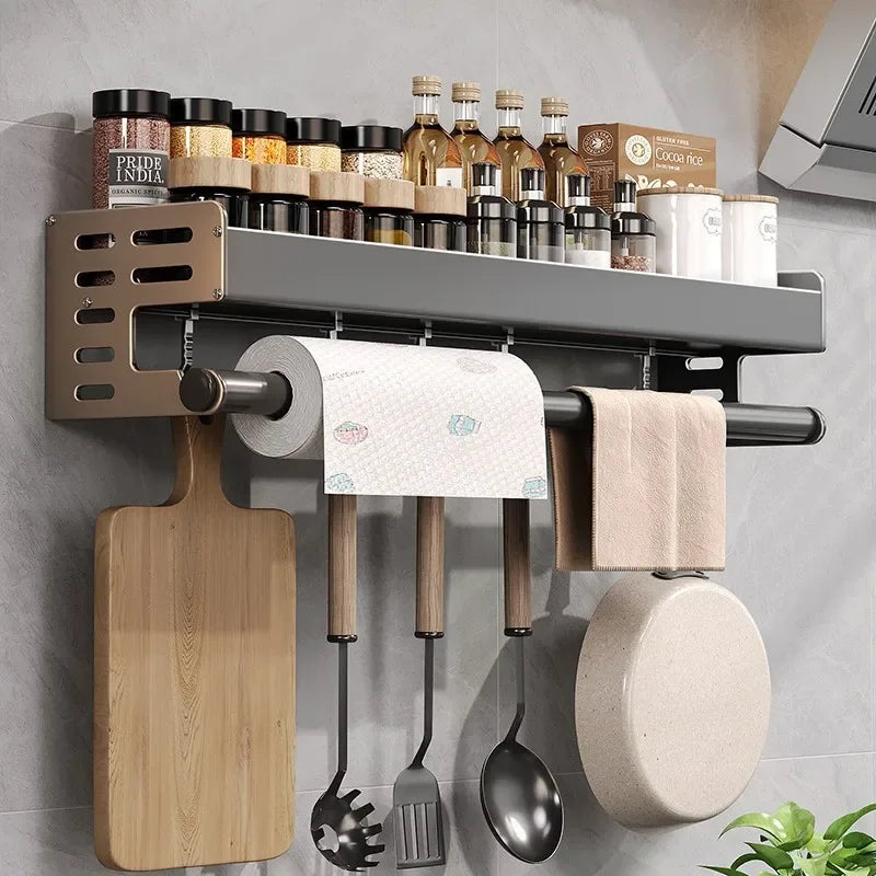 Wall-Mounted Kitchen Rack: Multi-Functional Spice Organizer