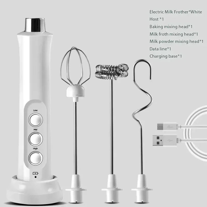 Electric Milk Frother 3-in-1 USB Rechargeable Coffee Mixer