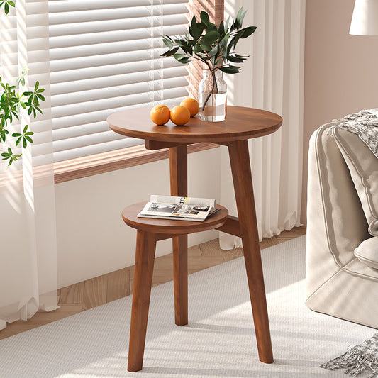 Solid Wood Round Side Table - Movable Coffee Table
