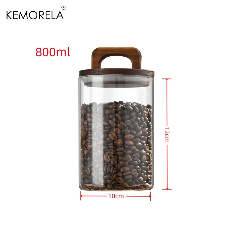 Wood Lid Glass Jar for Coffee, Tea & Candy Storage