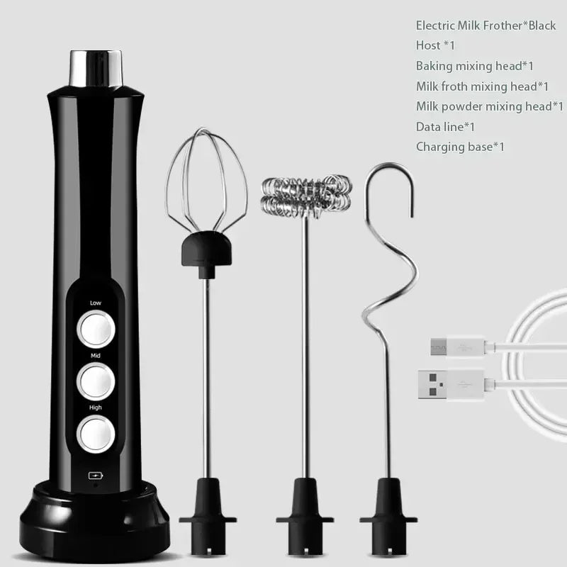 Electric Milk Frother 3-in-1 USB Rechargeable Coffee Mixer
