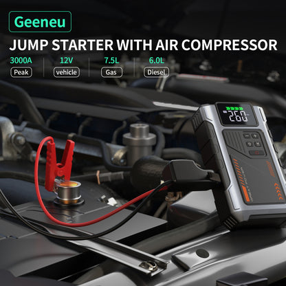 Portable Car Jump Starter 3000A with Air Compressor & LED