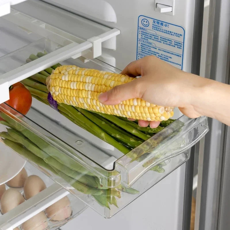 Refrigerator Drawer Storage Box - Sliding Plastic Organizer