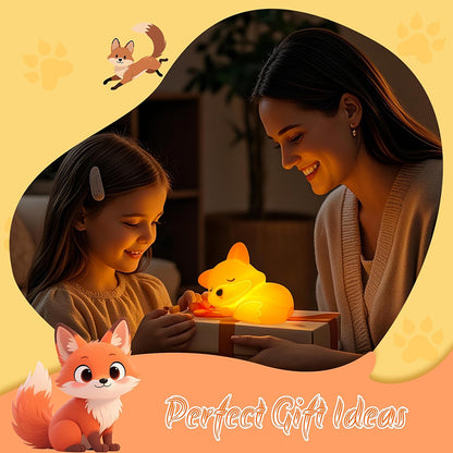 Fox Night Light - Squishy Silicone Lamp for Kids & Adults