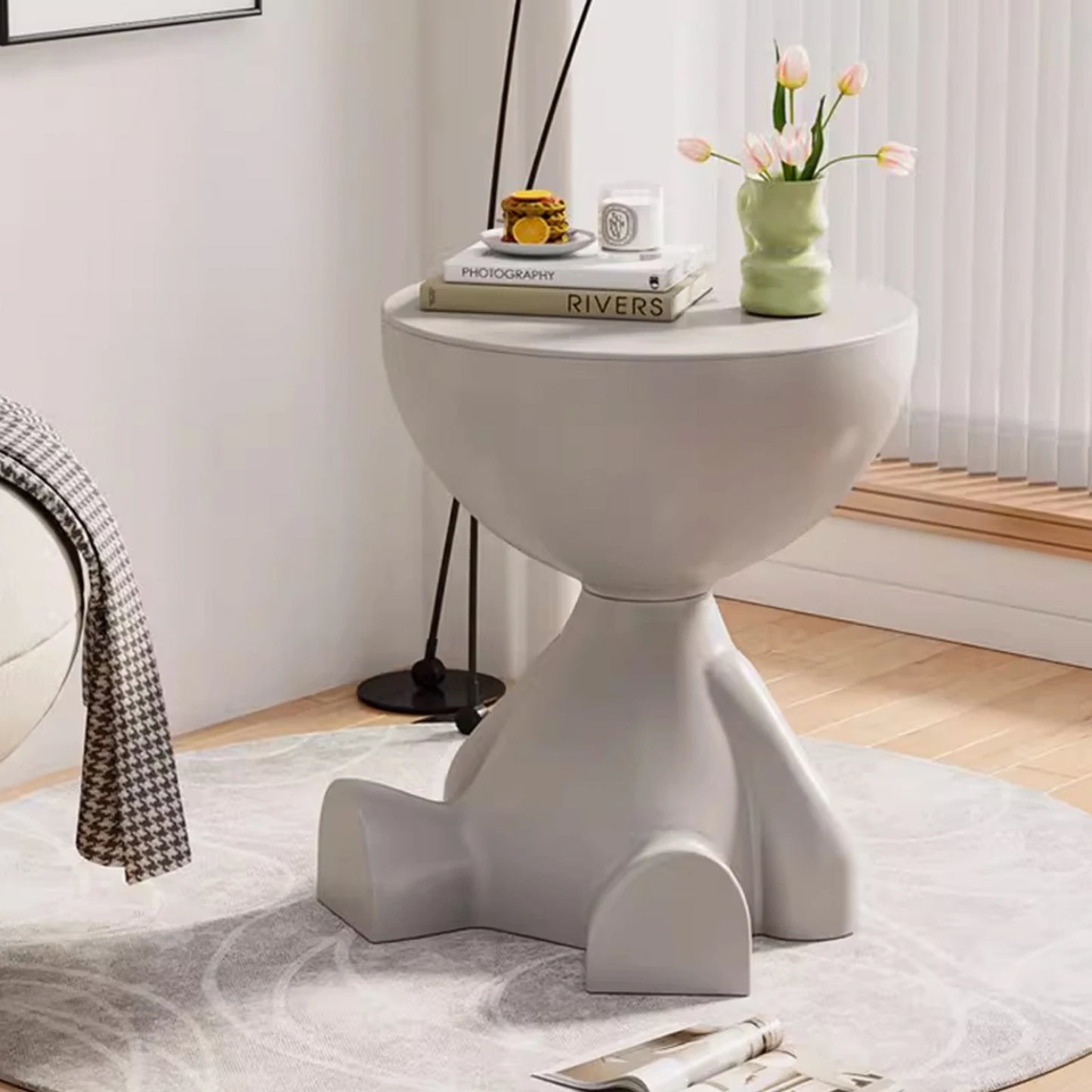 Round Cream Coffee Table - Stylish Sofa Side Table