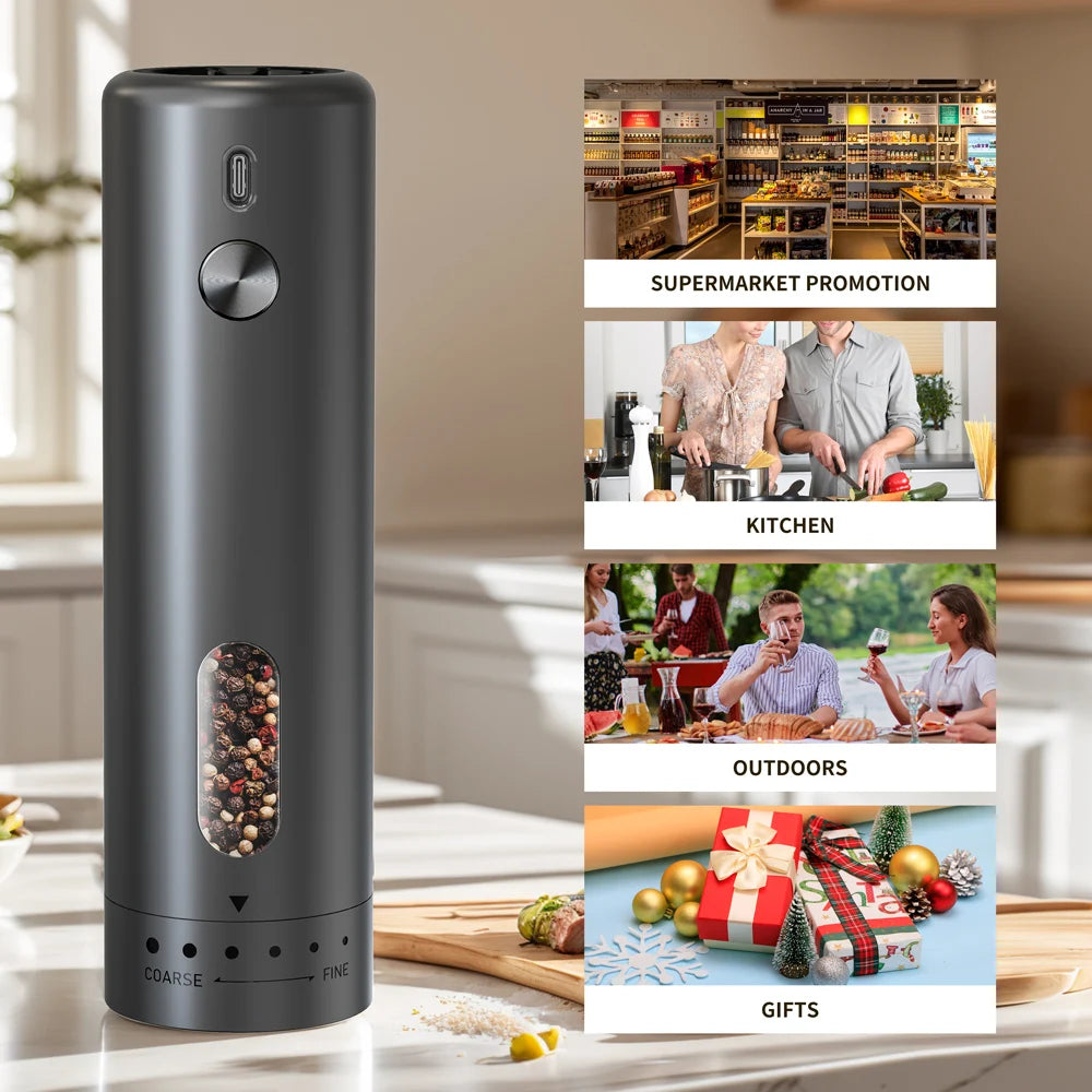 Electric Salt & Pepper Grinder - Rechargeable, Automatic, Adjustable