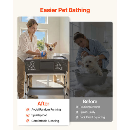 Elevated Folding Dog Bath Tub with Drain Hose – Raised Pet Washing Station for Small & Medium Dogs
