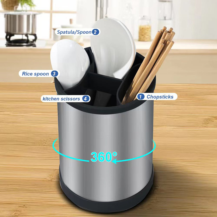 Rotatable Stainless Steel Utensil Storage Rack