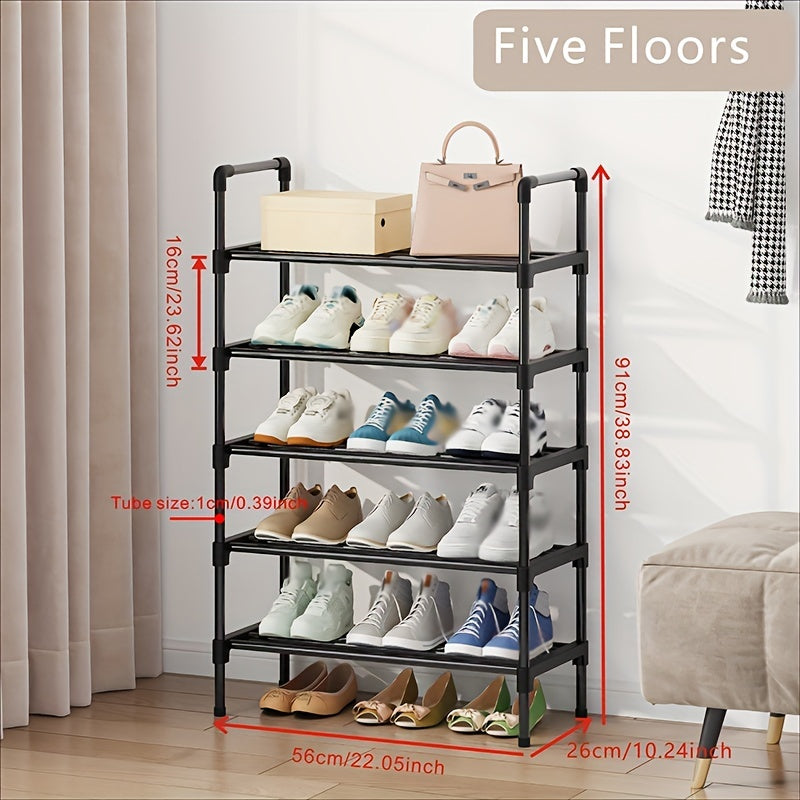 Black Metal Shoe Rack - Multi-Tier Stackable Storage
